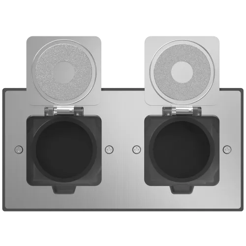 Лючок для электроустановочных изделий стандарта 45х45, установка 2 модулей 45х45мм, IP44, с квадратной крышкой, БЕЗ установочного набора, цвет полированное серебро