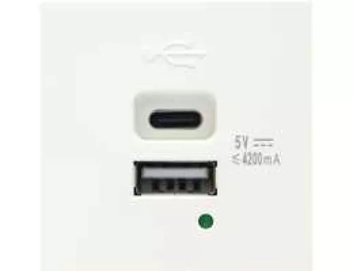USB-зарядка 4200мA типа A+С, 2 модуля, 45х45мм, цвет белый