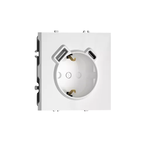 Розетка 220В с заземлением, со шторками, 16А + зарядка USB A+C 20W, на винтах, белый Donel S08