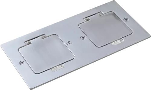 Лючок для электроустановочных изделий стандарта 45х45, установка 2 модулей 45х45мм, IP44, с квадратной крышкой, БЕЗ установочного набора, цвет полированное серебро
