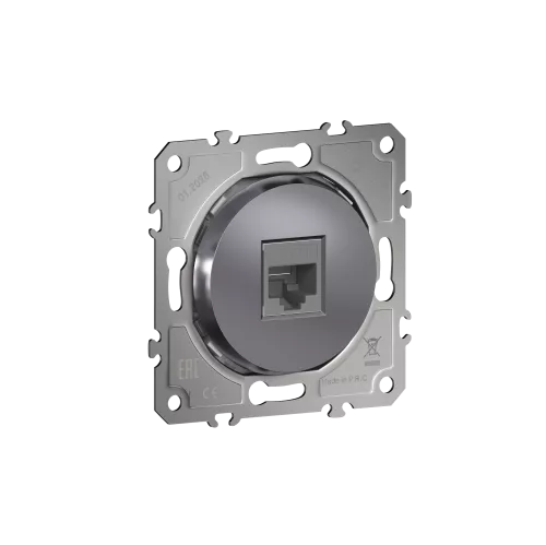 Розетка компьютерная RJ45 cat.5e на 1 порт, цвет сталь, серия D16, Donel