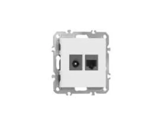 Розетка RJ45 cat.5 + TV 0-2400 МГц, комбинированная на 2 выхода (компьютер + телевизор), цвет глянцевый белый, серия A07 Donel