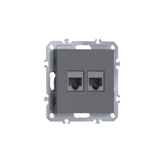 Розетка RJ11 + RJ45 cat.5, комбинированная на 2 выхода (телефон + компьютер), цвет матовый серый, серия A07 Donel