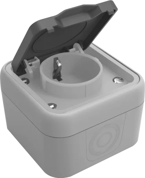 Розетка Schuko с заземлением со шторками с крышкой накладная 16А 250В IP55 на винтах, цвет серый, серия W55 Donel