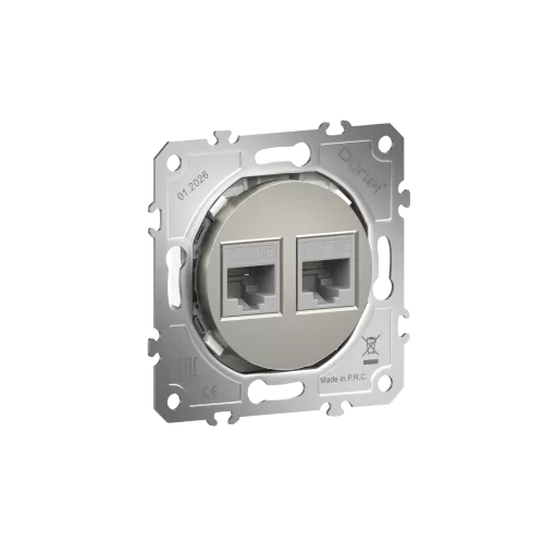 Розетка компьютерная RJ45 cat.5e на 2 порта, цвет шампань, серия D16, Donel