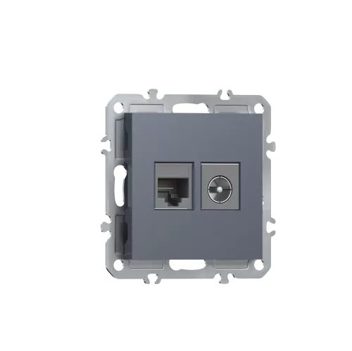 Розетка RJ45 cat.6 + TV 0-2400 МГц, комбинированная на 2 выхода (компьютер + телевизор), цвет сталь, серия A07 Donel