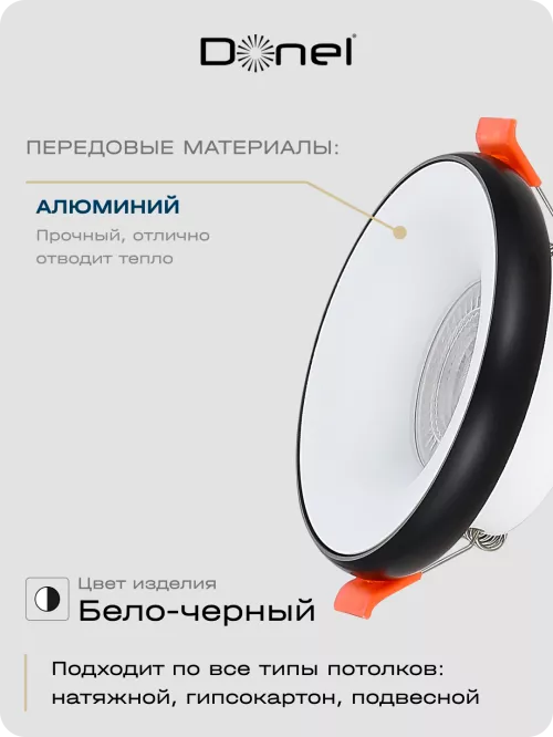 Светильник встраиваемый под LED-лампу с цоколем GU10  D95xH35мм IP20, белое основание и черный плафон, без лампы
