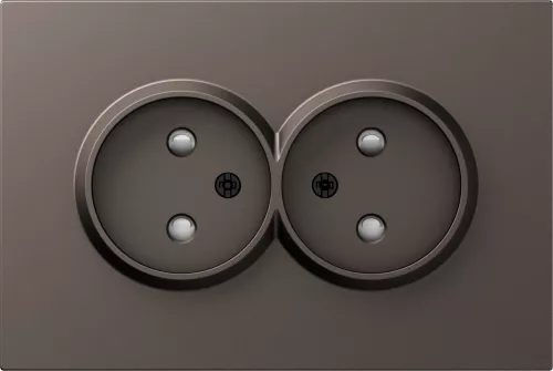 Накладка для розетки Schuko двойной без заземления, со шторками, цвет мокко, серия S08 Donel