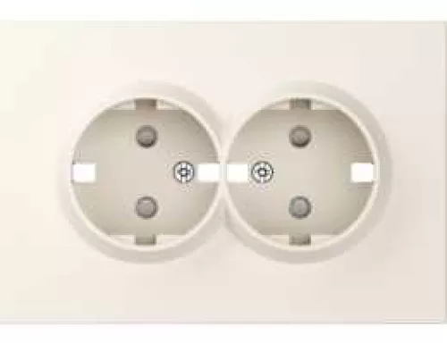 Накладка для розетки Schuko двойной с заземлением со шторками, цвет матовый кремовый, серия A07 Donel