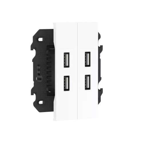 Зарядное устройство USB типа A+A+A+A, ток до 2x2100мА, в сборе с суппортом, цвет белый матовый