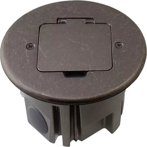 Лючок для электроустановочных изделий стандарта 45х45, установка 1 модуля 45х45мм, IP44, круглый, с квадратной крышкой, с универсальным установочным набором, цвет оцинкованная сталь