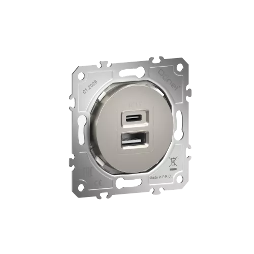 USB-зарядка типа A+С 2400мA 12Вт, цвет шампань, серия D16, Donel
