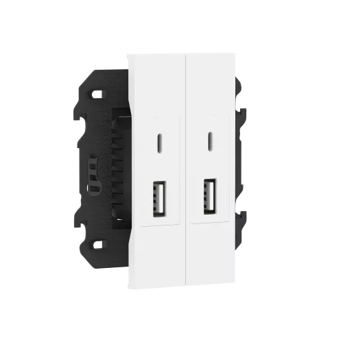 Зарядное устройство USB типа A+C+A+C, ток до 2x3100мА, в сборе с суппортом, цвет белый матовый