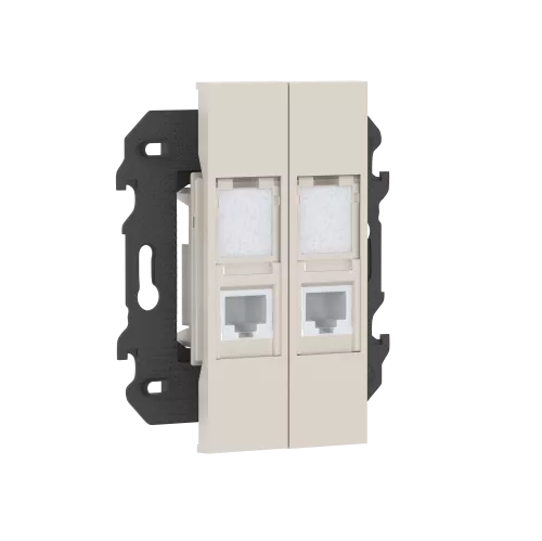 Розетка RJ11 телефонная cat3, 2 порт, в сборе с суппортом, цвет песочный матовый