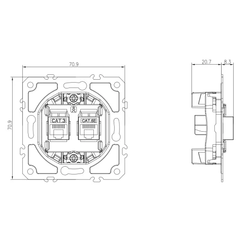 Механизм розетки RJ11 + RJ45 cat.5, комбинированная розетка на 2 выхода (телефон + компьютер) для серий A07/S08, Donel