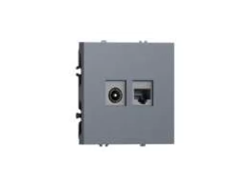 Розетка RJ45 cat.5 + TV 0-2400 МГц, комбинированная на 2 выхода (компьютер + телевизор), цвет сталь, серия S08 Donel