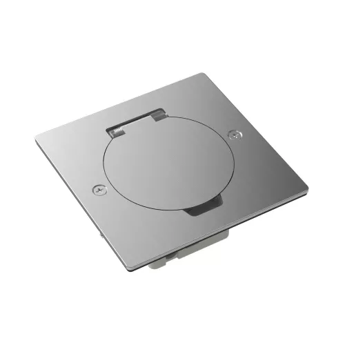 Лючок для электроустановочных изделий стандарта 45х45, установка 1 модуля 45х45мм, IP44, квадратный, с круглой крышкой, БЕЗ установочного набора, цвет полированное серебро