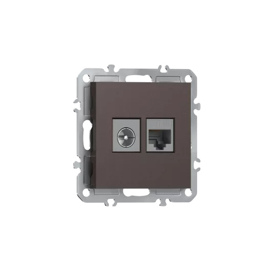 Розетка RJ45 cat.5 + TV 0-2400 МГц, комбинированная на 2 выхода (компьютер + телевизор), цвет мокко, серия A07 Donel