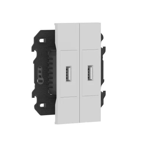 Зарядное устройство USB типа A+A, ток до 2x2100мА, в сборе с суппортом, цвет серый матовый