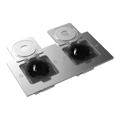 Лючок для электроустановочных изделий стандарта 45х45, установка 2 модулей 45х45мм, IP44, с квадратной крышкой, БЕЗ установочного набора, цвет полированное серебро