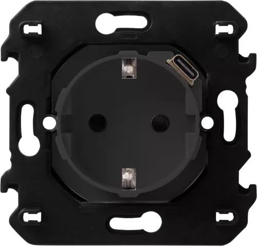 Розетка нем.ст. 2К+З со встр.зарядкой USB C + супп.2м ~250В 16А/=5В 1.5А 2 м. черный