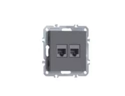 Розетка RJ45 + RJ45 cat.6, компьютерная на 2 выхода, цвет матовый серый, серия A07 Donel