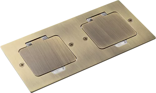 Лючок для электроустановочных изделий стандарта 45х45, установка 2 модулей 45х45мм, IP44, с квадратной крышкой, БЕЗ установочного набора, цвет античная латунь