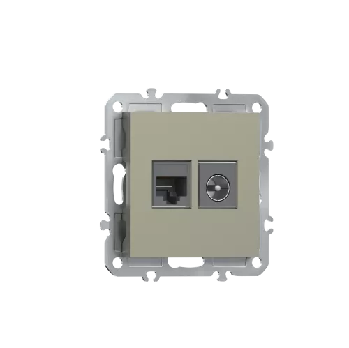 Розетка RJ45 cat.6 + TV 0-2400 МГц, комбинированная на 2 выхода (компьютер + телевизор), цвет шампань, серия A07 Donel