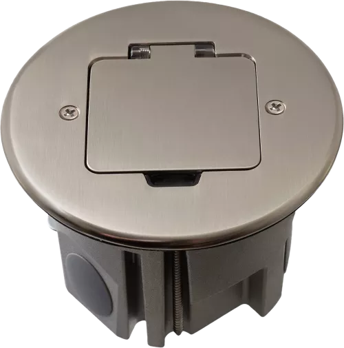 Лючок для электроустановочных изделий стандарта 45х45, установка 1 модуля 45х45мм, IP44, круглый, с квадратной крышкой, с универсальным установочным набором, цвет никель