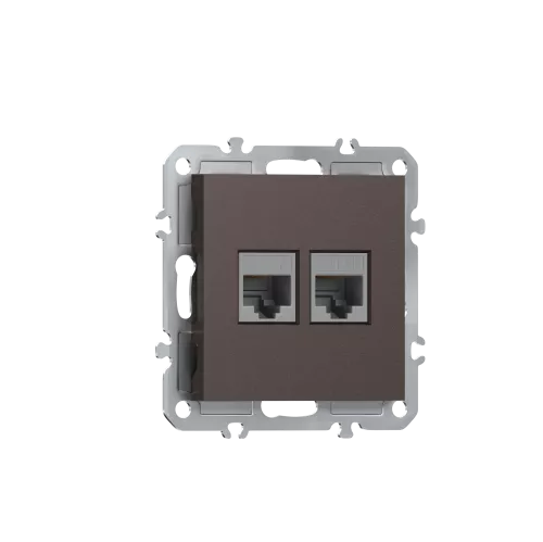 Розетка RJ11 + RJ45 cat.5, комбинированная на 2 выхода (телефон + компьютер), цвет мокко, серия A07 Donel