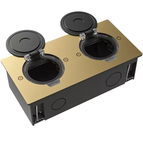 Лючок для электроустановочных изделий стандарта 45х45, установка 2 модулей 45х45мм, IP44, с круглой крышкой, БЕЗ установочного набора, цвет золото