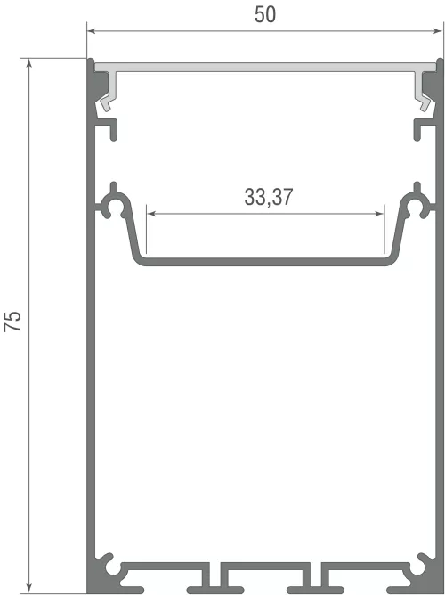 Накладной/подвесной алюминиевый профиль, сечение 50х75мм, длина 2 метра, в комплекте матовый экран, 2 торцевые заглушки, цвет белый