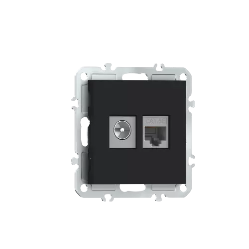 Розетка RJ45 cat.5 + TV 0-2400 МГц, комбинированная на 2 выхода (компьютер + телевизор), цвет матовый карбон, серия A07 Donel