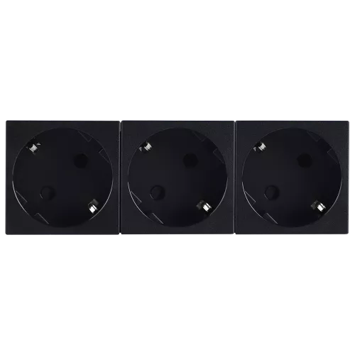 Розетка с заземлением с защитными шторками 16А 250В, 6 модулей, 135х45мм, поворот вилки на 45 градусов, на клеммах, цвет черный матовый