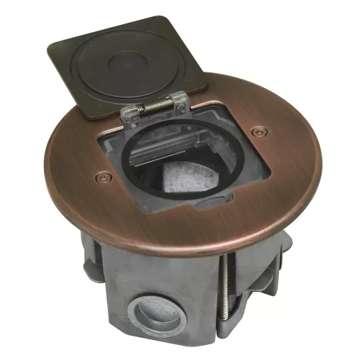 Лючок для электроустановочных изделий стандарта 45х45, установка 1 модуля 45х45мм, IP44, круглый, с квадратной крышкой, с универсальным установочным набором, цвет красная медь