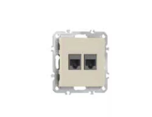 Розетка RJ11 + RJ11, телефонная на 2 выхода, цвет матовый кремовый, серия A07 Donel