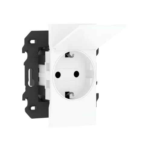 Розетка на 220v с накладкой на 2м, с/з, шторки, с крышкой, 16А, винты, в сборе с суппортом, цвет белый матовый