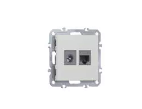 Розетка RJ45 cat.5 + TV 0-2400 МГц, комбинированная на 2 выхода (компьютер + телевизор), цвет матовый белый, серия A07 Donel