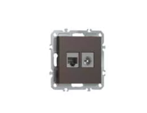 Розетка RJ45 cat.6 + TV 0-2400 МГц, комбинированная на 2 выхода (компьютер + телевизор), цвет мокко, серия A07 Donel