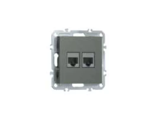 Розетка RJ45 + RJ45 cat.5, компьютерная на 2 выхода, цвет матовый титан, серия A07 Donel