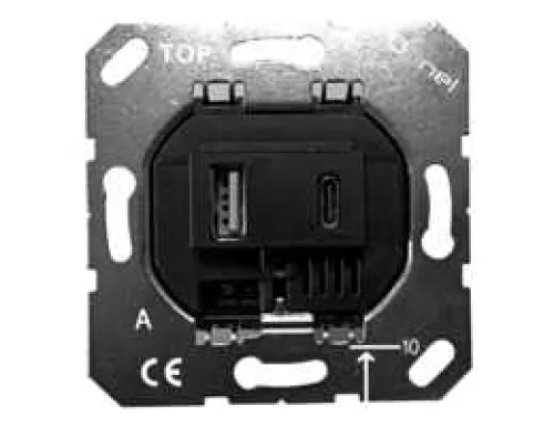 Розетка USB для зарядки двойная тип A + тип C на 3100mA, тип A:max 18W, тип С:max 32W, производство Donel, механизм без накладки, чёрный