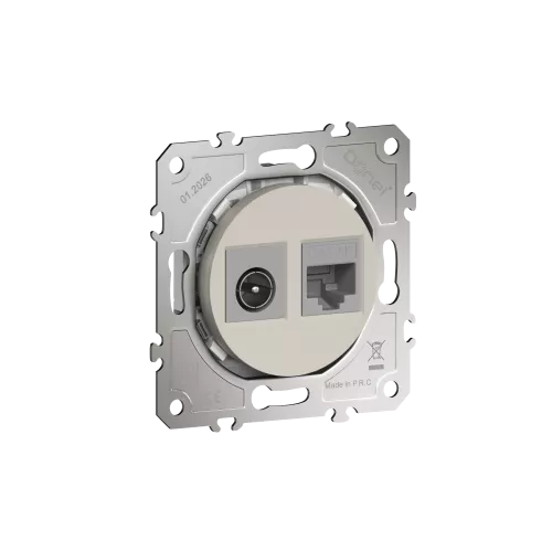 Розетка комбинированная RJ45 cat.5e + TV/SAT простая с разъёмом папа, цвет матовый кашемир, серия D16, Donel