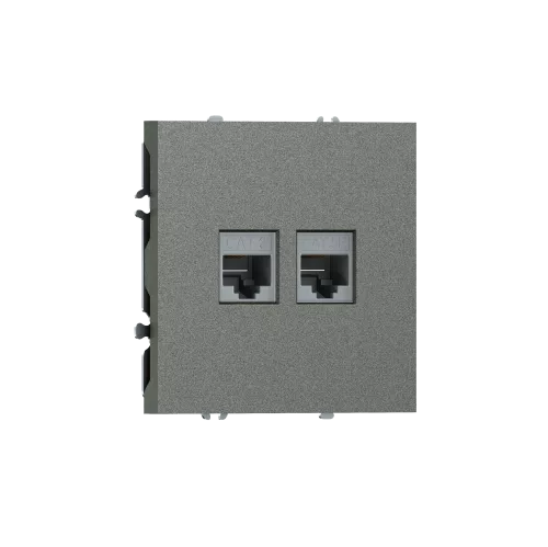 Розетка RJ11 + RJ45 cat.5, комбинированная на 2 выхода (телефон + компьютер), цвет матовый титан, серия S08 Donel