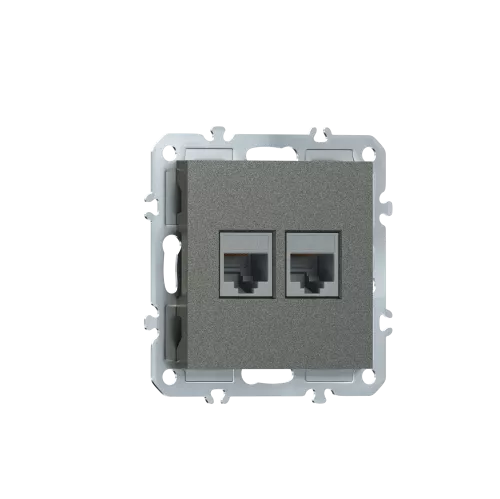 Розетка RJ45 + RJ45 cat.6, компьютерная на 2 выхода, цвет матовый титан, серия A07 Donel