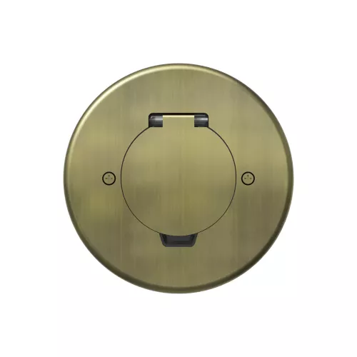 Лючок для электроустановочных изделий стандарта 45х45, установка 1 модуля 45х45мм, IP44, круглый, с круглой крышкой, с универсальным установочным набором, цвет античная латунь