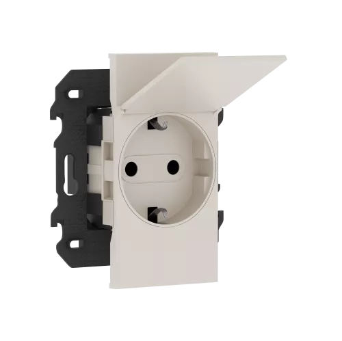 Розетка на 220v с накладкой на 2м, с/з, шторки, с крышкой, 16А, винты, в сборе с суппортом, цвет песочный матовый