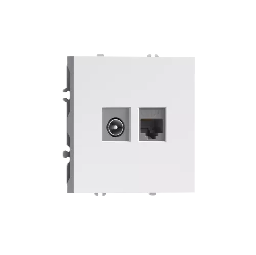 Розетка RJ45 cat.5 + TV 0-2400 МГц, комбинированная на 2 выхода (компьютер + телевизор), цвет матовый белый, серия S08 Donel