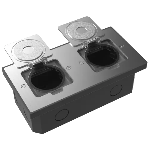 Лючок для электроустановочных изделий стандарта 45х45, установка 2 модулей 45х45мм, IP44, с квадратной крышкой, БЕЗ установочного набора, цвет полированное серебро