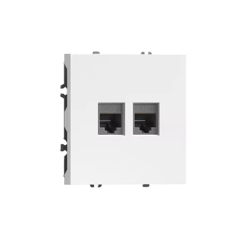 Розетка RJ11 + RJ45 cat.5, комбинированная на 2 выхода (телефон + компьютер), цвет глянцевый белый, серия S08 Donel