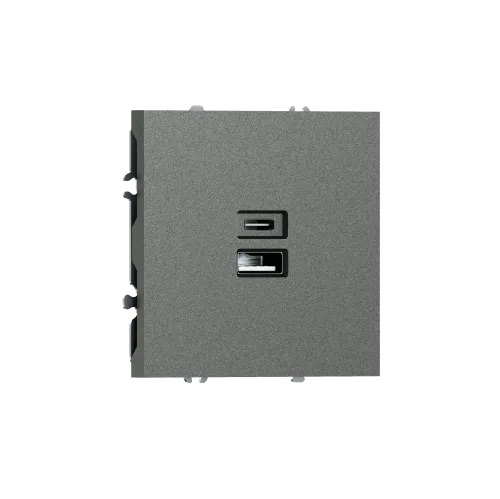 USB-зарядка типа A+С 3100мA 12Вт, цвет матовый титан, серия S08 Donel